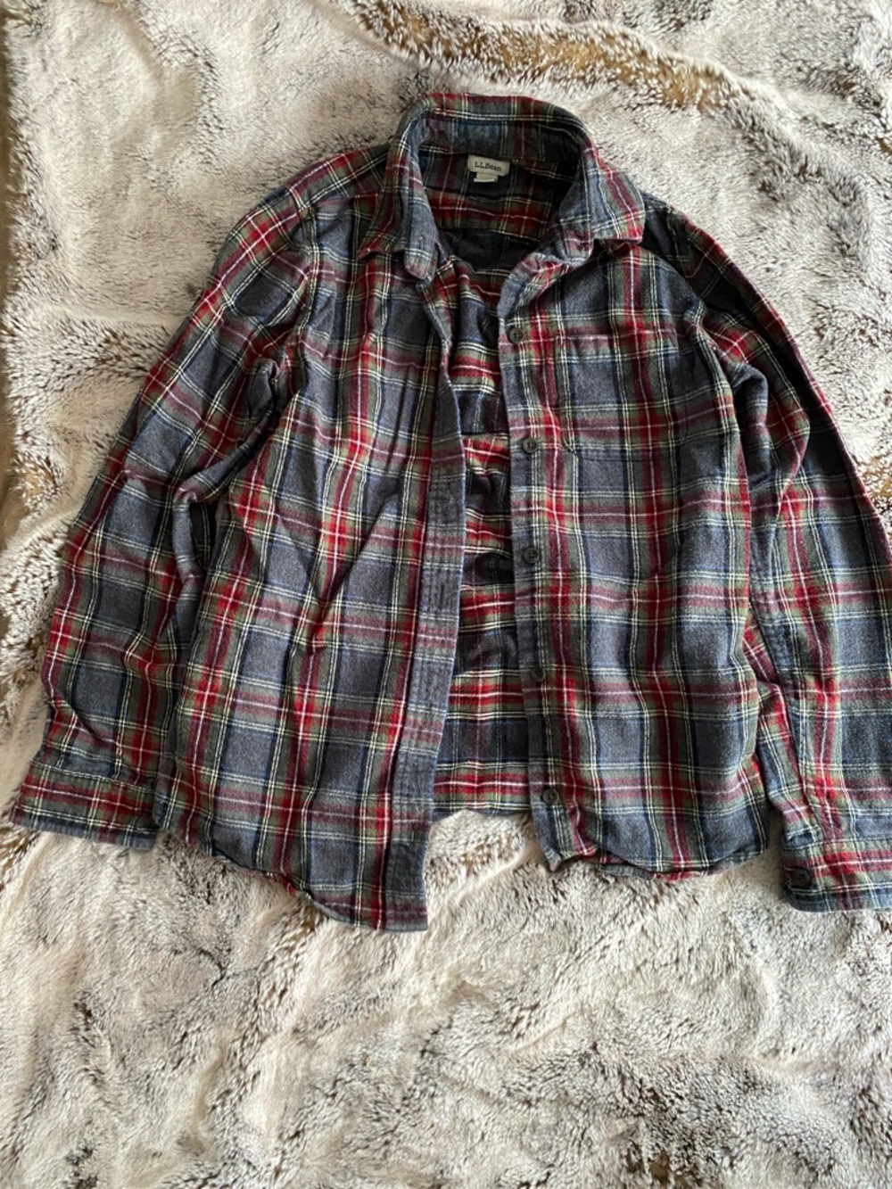L.L. Bean Blue and Red Plaid Button-Down Shirt